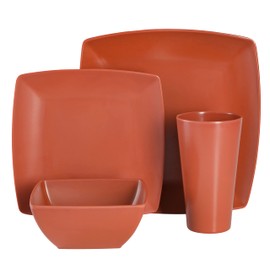 Gibson Home Soho Grayson Square Melamine Dinnerware Set, Service for Four (16pcs), Red