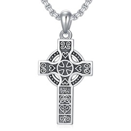 Lattd Celtic Cross Necklace 925 Sterling Silver Pendant Necklace for Men Woman Vintage Norse Viking irish Trinity Protection Amulet Jewelry Gifts