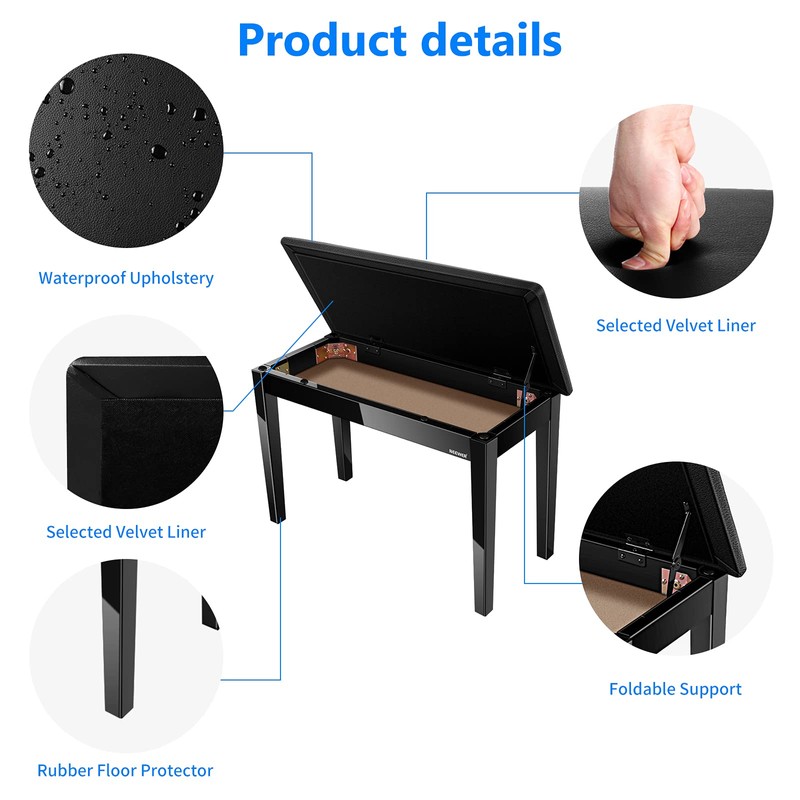 Neewer® Wooden Duet Piano Bench with Padded Leather Cushion for