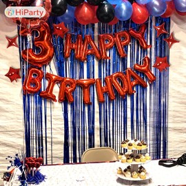 Birthday Banner (3D Red) Mylar Foil Happy Birthday Balloons, 23pcs Birthday Party Decorations with 6pcs Extra Shining Star Balloons for Kids Girls Women Adults Ecofriendly Party Supplies