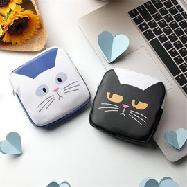 Bolsa De Almacenamiento De Toallas Sanitarias Feme Bolsa de almacenamiento de servilletas sanitarias Cat for mujer (Color : Black, Size : 12x12x3.5cm)