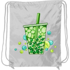 inktastic Green Tea Bubble Tea with Ice Drawstring Bag White 440cb