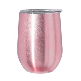 Oggi Cheers 'Celebrate Collection' Stainless Steel Insulated Wine Tumbler - Pink Sparkle, 12oz, with clear slider lid.