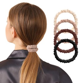 4Pcs 100% Mulberry Silk Scrunchies Hair Care Silk Skinny Hair Ties Elastic Scrunchies Set Women Girls Srevela
