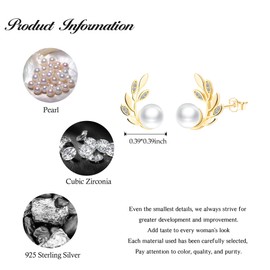 CONILOK Olive Branches Heart Pearl Earrings Silver 925 Stud Earrings Women's Jewellery Earring Small Gifts for Women Girls Best Friend Mother Birthday Christmas Day Valentine's Day, Silver, Pearl