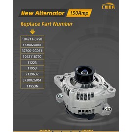 37300-2G061 New Alternator 150Amp Compatible With 2015-2018 Hyundai Sonata 2.0L 2.4L; 2017-2018 Santa Fe 2.0L 2.4L; 2016 Kia Optima Sorento 2.0L 2.4L Replace#104211-8790