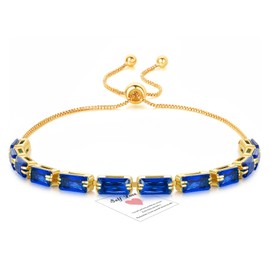 HEEYA Blue Tennis Bracelets for Women, Sterling Silver Bracelet, Gold Friendship Crystal Bracelet, Adjustable Gold Tennis Bracelet Cubic Zircona Lady Bracelet Birthday Jewellery Gifts for Women