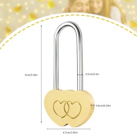 Gradleen 2 PCS Brass Double Heart Lock 3.5" 50mm Metal Love Padlock for Lovelock Bridge,Wedding & Anniversary(Keyless)