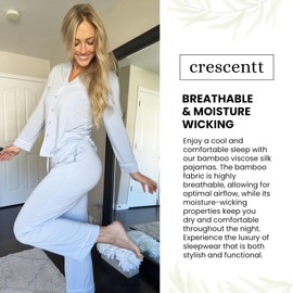 Crescentt Oeko-TEX Luxurious Organic Bamboo Viscose Silk Pajamas for Women - Ultra-Soft Sleepwear for Unparalleled Comfort (Periwinkle, Large)