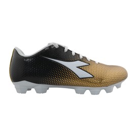 Diadora Cattura Youth Firm Ground Soccer Cleats, Little/Big Kid Sizing, Perfected for Natural and Artificial Playing Surfaces (Black/White/Gold, US Footwear Size System, Big Kid, Numeric, Medium, 4)