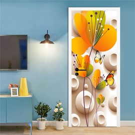 artfanke 3D Peel and Stick Door Sticker Flower Colorful Butterfly - Self-Adhesive Door Wallpaper for Living Room - Waterproof Door Murals Decal for Bedroom Home Decor 30.3"x78.7"