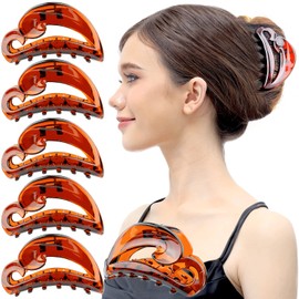RC ROCHE ORNAMENT 6 Pcs Womens Hair Clips Claws Jaw French Barrette Clutcher Interlocking Teeth Strong Hold No Slip Grip Clasp Clamp Minimal Beauty Fashion Accessory, Large Chestnut Brown