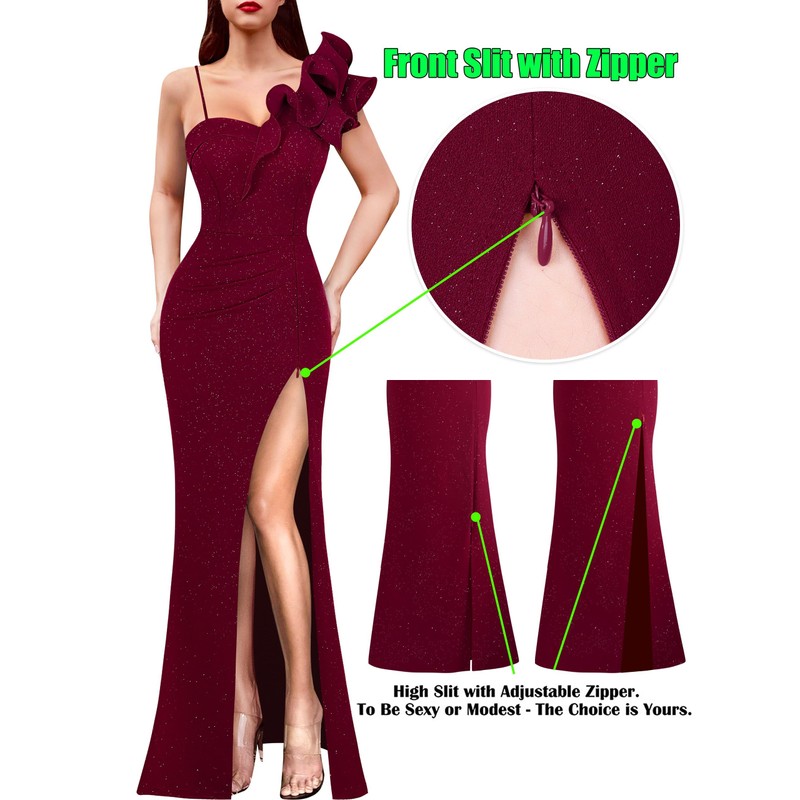 VFSHOW Womens Elegant Ruffle One Shoulder Strap Formal Prom Wedding