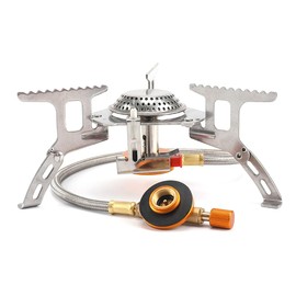 Ieron Portable Camping Gas Stove, Folding Gas Windproof Backpacking Burner Cooking Stoves 3500W for Outdoor Cooking Picnic with Piezo Ignition Adapters Converter