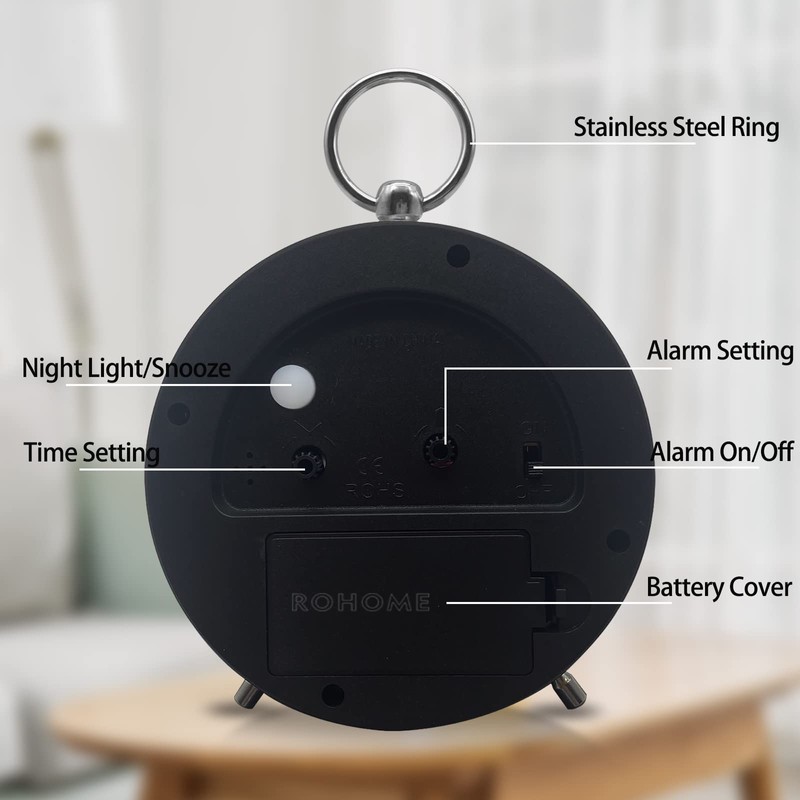 Rohome Silent Table Analog Alarm Clock No Ticking Battery Operated