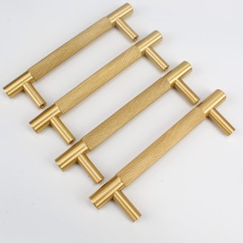 RZDEAL 4Pcs 5 Inch Solid Brass Cabinet Pulls Kitchen Cupboard Handles Modern Drawer Pulls Bathroom Cabinet Pulls Wardrobe Door Handles (Hole Centers:5.04"(128mm), Gold)