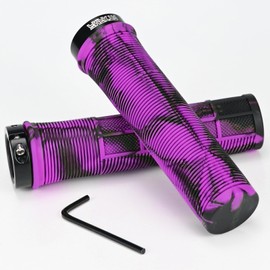 Kooogear Bike Handlebar Grips, 22 mm Bicycle Grips Non-Slip Rubber Bicycle Handle with Aluminium Lock, Ergonomic Structure Bicycle Grips MTB MXB (Purple)