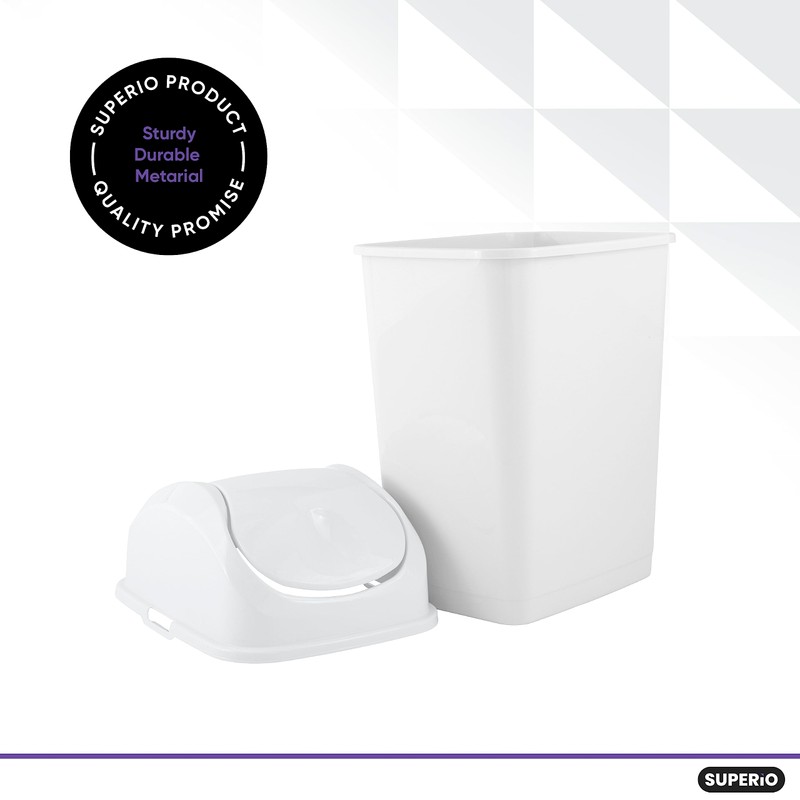 Superio Small 2.5 Gallon Plastic Trash Can with Swing Top
