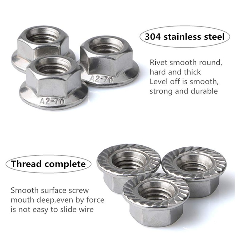 Stainless Steel Serrated Hex Flange Nuts Locknuts 50 Pcs (M5)