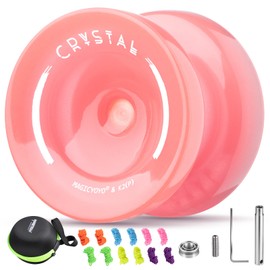 MAGICYOYO K2 Crystal Yoyo for Kids, Beginner Yoyo with Glow-in-the-Dark Design, Responsive/Unresponsive Yo Yo with Finger Spin Tricks, Full Starter Kit (Pink Body+Orange Glow)
