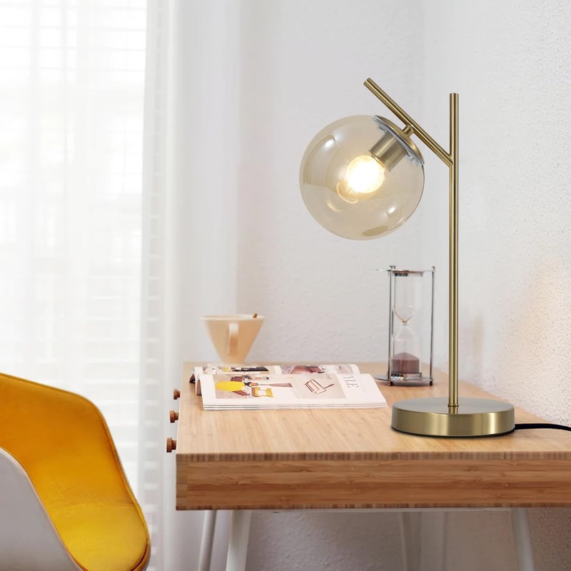 Fulesi Mid Century Modern Table Lamp Gold Globe Nightstand Lamp