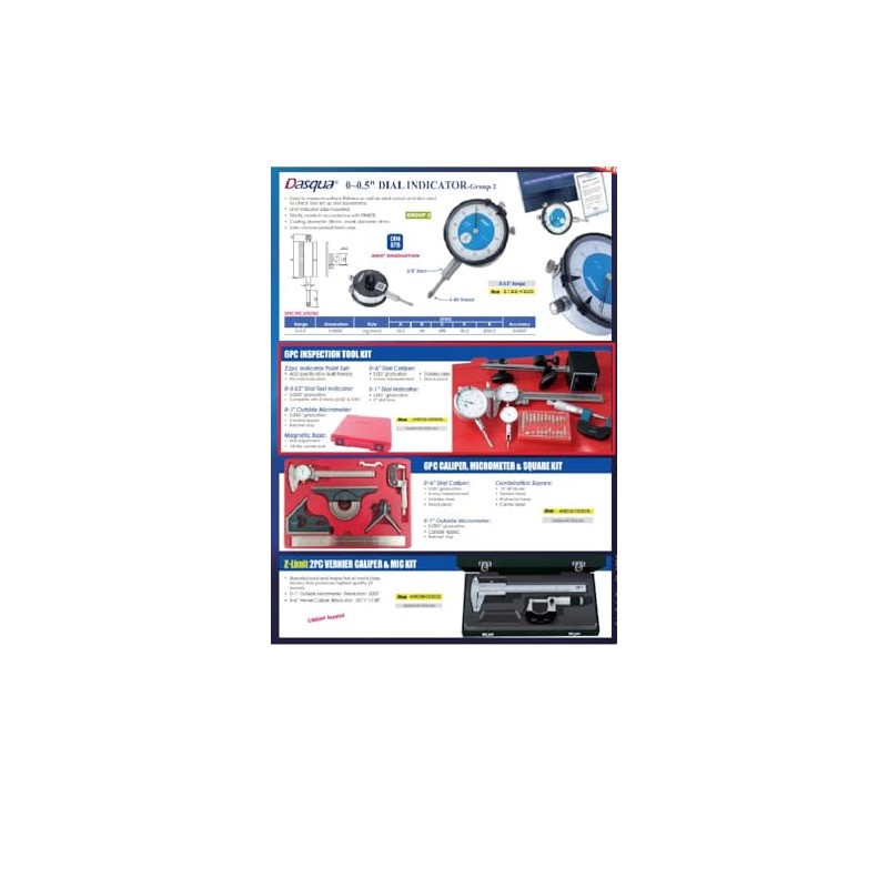 HHIP 4902-0006 6 Piece Inspection Kit Caliper, Magnetic Base, Indicators,