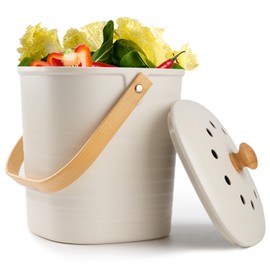 Compost Bin, LALASTAR Compost Bin Kitchen Counter with Lid, Made of Sustainable Bamboo Fiber, Odorless Indoor Compost Bin, 1 Gallon, Cream, Square