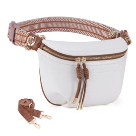 Fanny Pack Crossbody Bags for Women Pu Leather Belt Bag Waist Pack Causal Chest Bum Bag With 2 Straps, 5-1 white, Small
