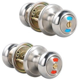 Mutex Twin-Pack Bathroom Door Lock Knob, Color Indicator for Vacant or Occupied in Use Restroom, Thumbturn, Emergency Unlock, Fits Standard 2 1/8" Doors