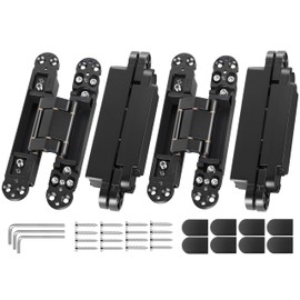 Invisible Door Hinges (4 pcs) -7 Inch Black Hidden Hinges for Doors, 3 Way Adjustable & 180 Deg Swing & Upgraded Copper Support Invisible Hinge, Heavy-Duty Concealed Door Hinges 177Lbs Load-Bearing