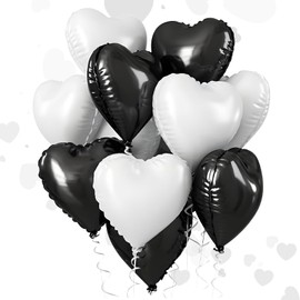 18 Inch Black White Heart Foil Balloons Luxury Pastel Hearts Pack of 10 Heart Balloons Premium Party Decor for Weddings, Engagement, Nursery, Baby Shower & Birthdays