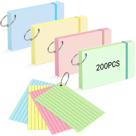 HAUTOCO Colored Index Cards 3x5 Inch 200 PCS Flash Cards with Ring Ruled Notecards with Waterproof Covers Flashcards for Studying Learning School College, 4 Colors