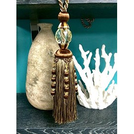 Brown & Gold 12" Faceted Glass Crystal Tassel Curtain Tieback SCTB-16/8-12