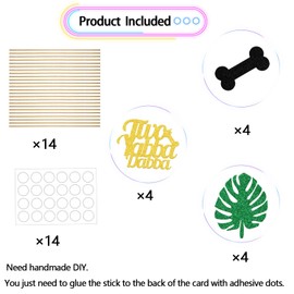 12Pcs Yabba Dabba Two Centerpiece Decorations, Flintstones 2nd Birthday Party Sticks, 2 Jungle Birthday Decorations Boy Baby Shower, Flintstones 2nd Party Decorations Supplies Gold Black Green