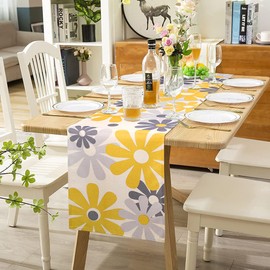 Yellow Grey Table Runner Flowers Modern Table Runner Tablecloth Restaurant Decoration Linen Wrinkle-Free Non-Slip Table Runner Decorative Table Linen Dining Table Party Wedding Place Mats Washable 33