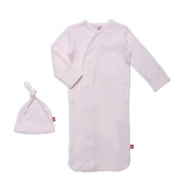 Magnetic Me Organic Cotton Newborn Sleeper Gown & Hat Set | Super Soft Organic Cotton Fabric Sleep Sack | Love Lines Pink | 0-3 Months