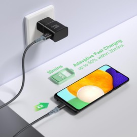 Adaptive Fast Charging Wall Charger with USB C Cable 10Ft, Excgood Fast Charger Power Adapter USB Type C Cable Fast Charging Compatible with Galaxy S25 S24 S23 S22 S21 S8 S9 S10 A15 A03s Android Phone | Excgood