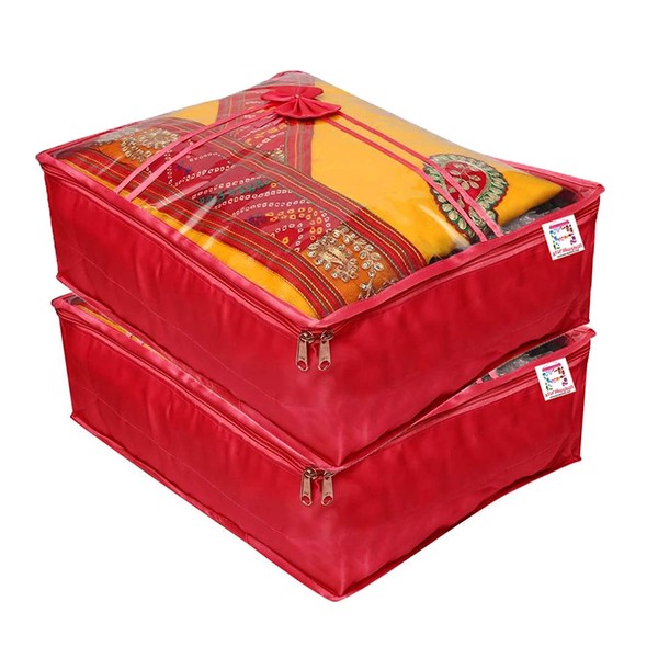 atorakushon 2 Piece Fabric Satin Saree Cover Clothes Storage Bags