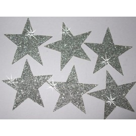 Silver 12 Fabric Glitter 2 Inch 50mm Stars Iron-On