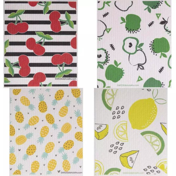 SwedeDishcloths Swedish Dishcloth (Fruit Collage) Set of 4 (One of