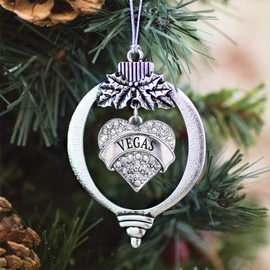 Inspired Silver - Vegas Silver Christmas Ornament - Pave Heart Charm Christmas Tree Ornament with Cubic Zirconia - Holiday Hanging Decoration