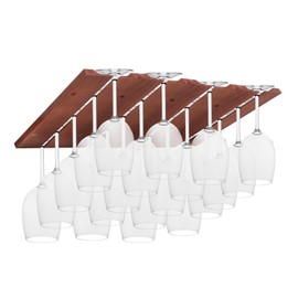 YJTREMFYX 4-section adjustable wine cup holder, wooden wine cup holder, and glassware holder installed under cabinets or countertops, bar storage container (wine red)