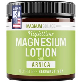 Magnum Solace Nighttime Magnesium Lotion with Arnica – Soothing Relief & Relaxation, Highly Concentrated Magnesium for Muscles & Joints – Apply to Legs or Feet Before Bed – Skin-Friendly
