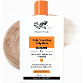 Chemist at Play Body Wash Exfoliating for Dry Rough Bumpy Strawberry Skin with 1% Salicylic Acid 2% Lactic Acid and Ceramides for Men and Women 236 ml