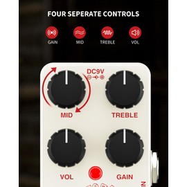 Pogolab Distortion Guitar Pedal, Mini Analog Distortion Pedal, Two-Brand EQ, Mid and Treble, True Bypass DC 9V for Electric Guitar