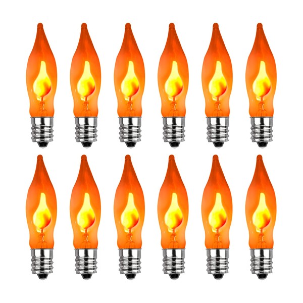 Halloween Flicker Flame Light Bulbs, 12 Pack C7 Orange Flickering