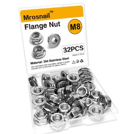 Mrosnail 32Pcs M8 Flange Nuts Hex Kit - 304 Stainless Steel, Serrated Lock Nuts Assortment for DIY, Automotive, Construction, Industrial, Repair, Home Improvement, and Heavy Duty Projects