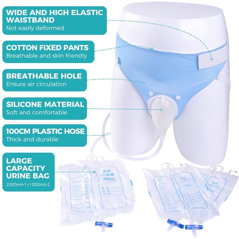 ENLUNTRA Wearable Urinary Drainage Bag for Men(2000 ML*1+1000 ML*2) ，Reusable