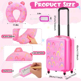Sanwuta 6 Pcs Kids Luggage Set Kids Rolling Suitcases for Girls(Pink, White,18",Rainbow and Heart)