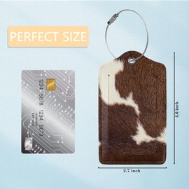 2 Pack Luggage Tag for Suitcases, Cow Hide Brown Leather Baggage Tags Privacy Cover ID Label for Women Men Travel